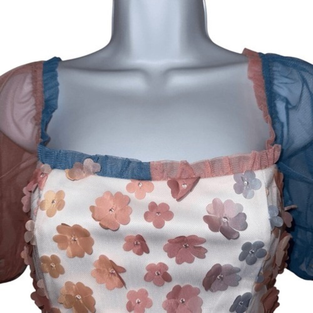 STORIA Mesh Tinkerbell Crop Top Daisy Appliques NWOT Size Small‎ - Picture 3 of 9